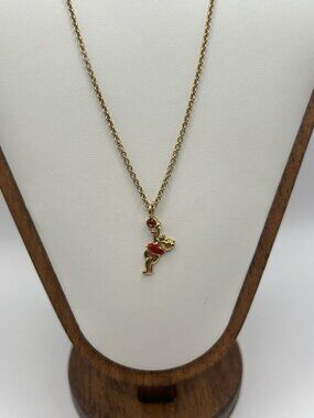 Disney WINNIE THE POOH Necklace Gold Tone Brown Amber Pendant Jewelry Gift